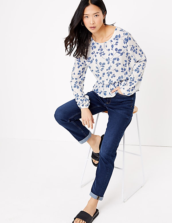 Ditsy Floral Waisted Long Sleeve Blouse