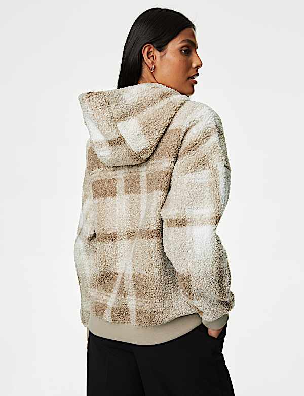 Borg Checked Half Zip Hoodie - HU