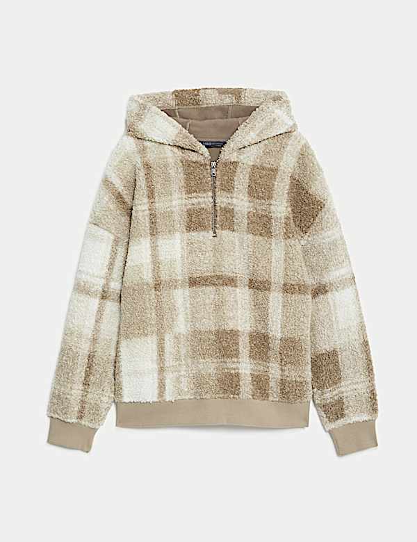 Borg Checked Half Zip Hoodie - HU