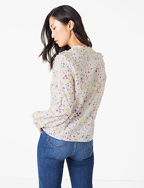 Pure Cotton Floral Broderie Ruffle Blouse