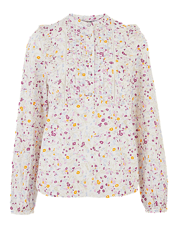 Pure Cotton Floral Broderie Ruffle Blouse