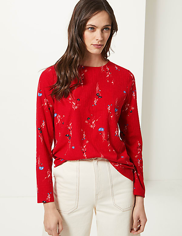 Printed Round Neck Long Sleeve T-Shirt