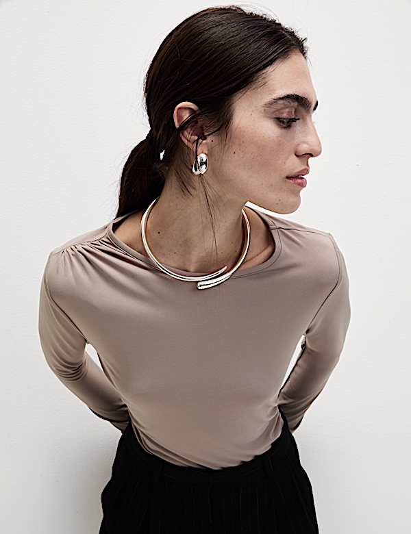 Jersey Shirred Detail Top