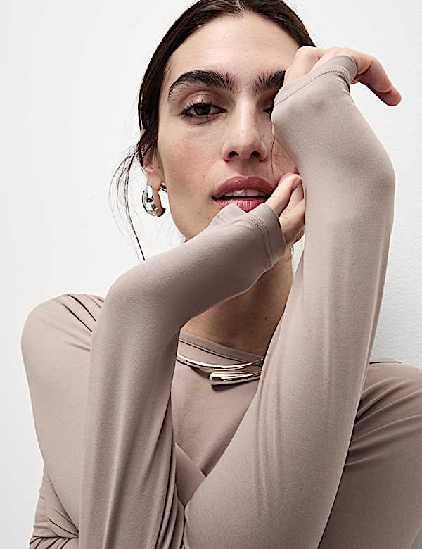 Jersey Shirred Detail Top