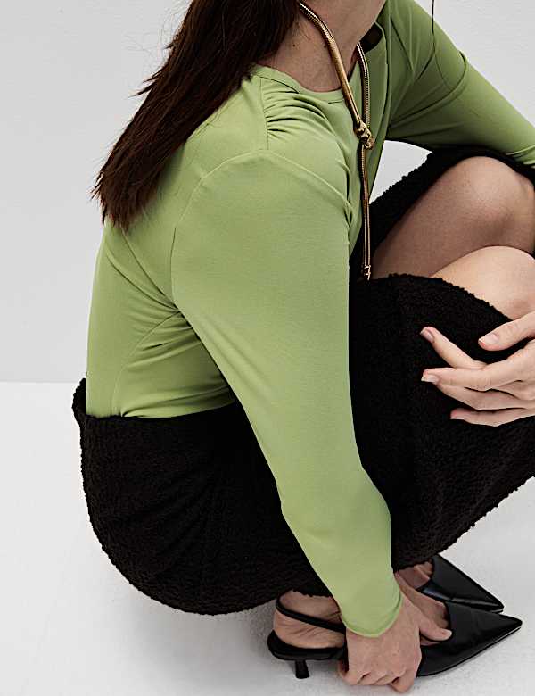 Jersey Shirred Detail Top