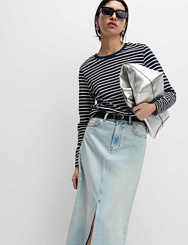 Pure Cotton Striped Crew Neck T-Shirt