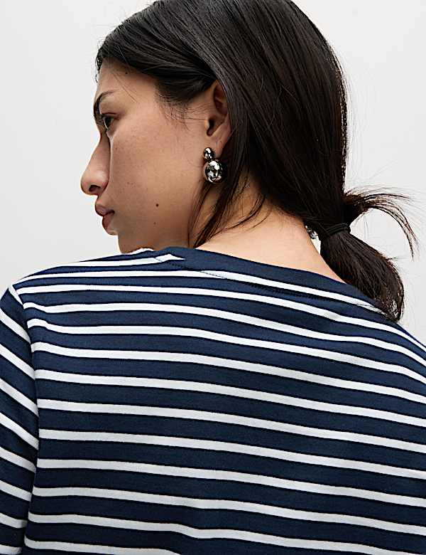Pure Cotton Striped Crew Neck T-Shirt