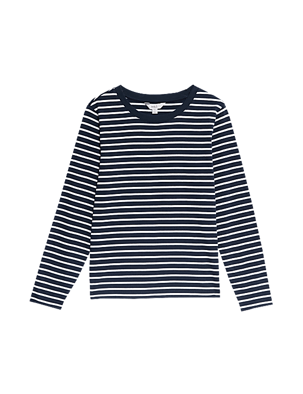 Pure Cotton Striped Crew Neck T-Shirt