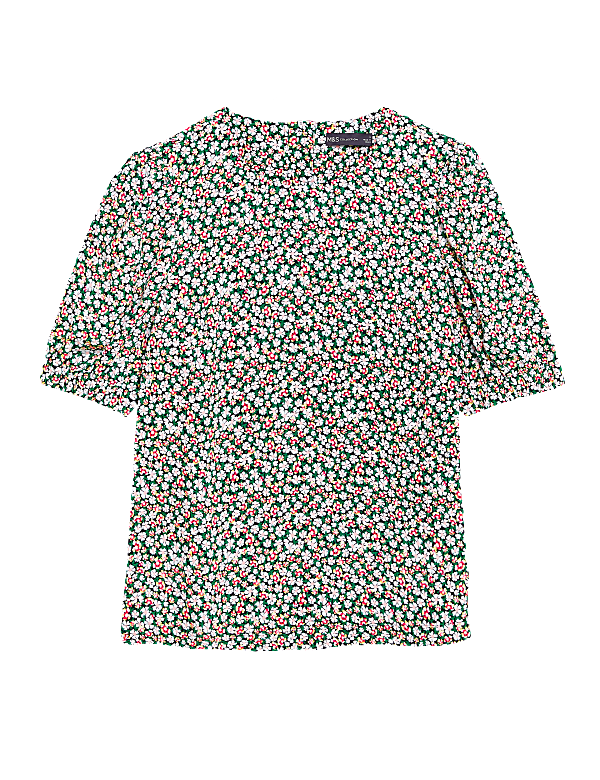 Floral Round Neck Puff Sleeve Top