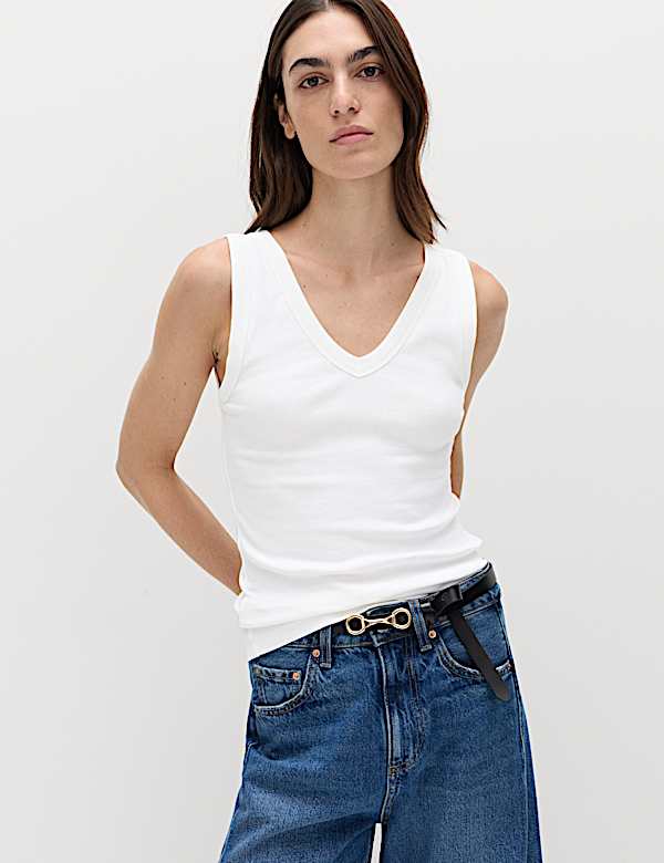 Cotton Rich Ribbed V-Neck Vest