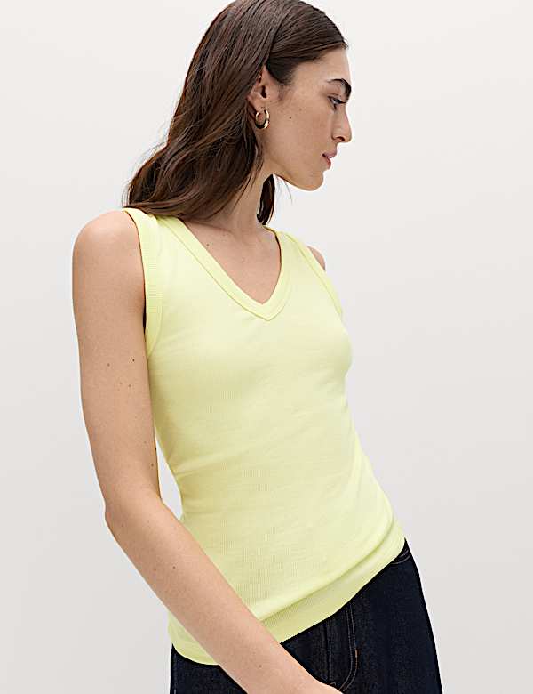 Cotton Rich Ribbed V-Neck Vest