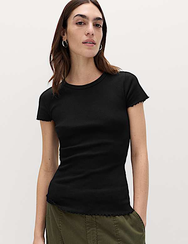Cotton Rich Ribbed Lettuce Edge T-Shirt