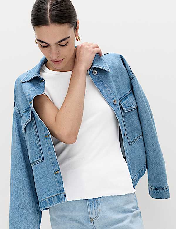 Cotton Rich Ribbed Lettuce Edge T-Shirt - HR