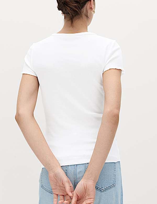 Cotton Rich Ribbed Lettuce Edge T-Shirt - HR