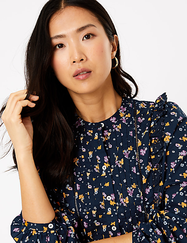 Pure Cotton Floral Long Sleeve Blouse