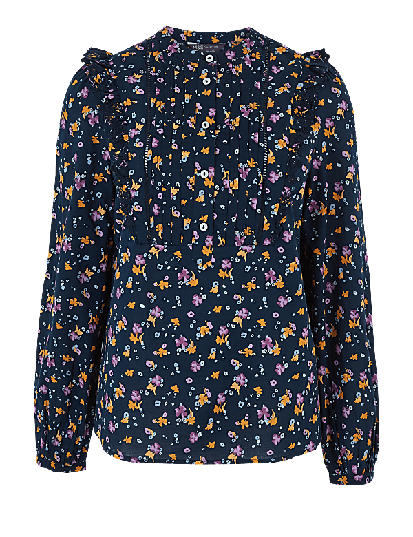 Pure Cotton Floral Long Sleeve Blouse
