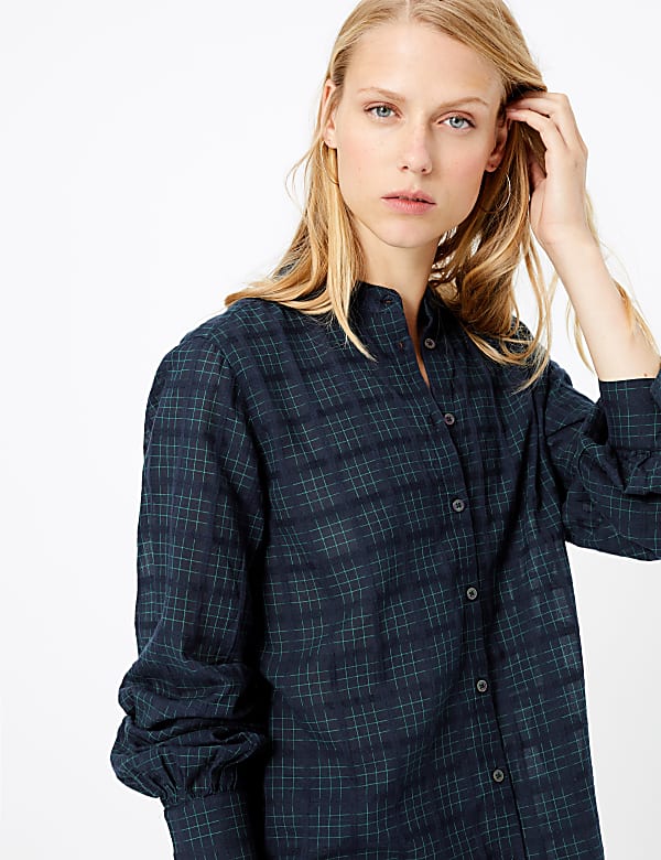 Pure Cotton Checked Longline Shirt