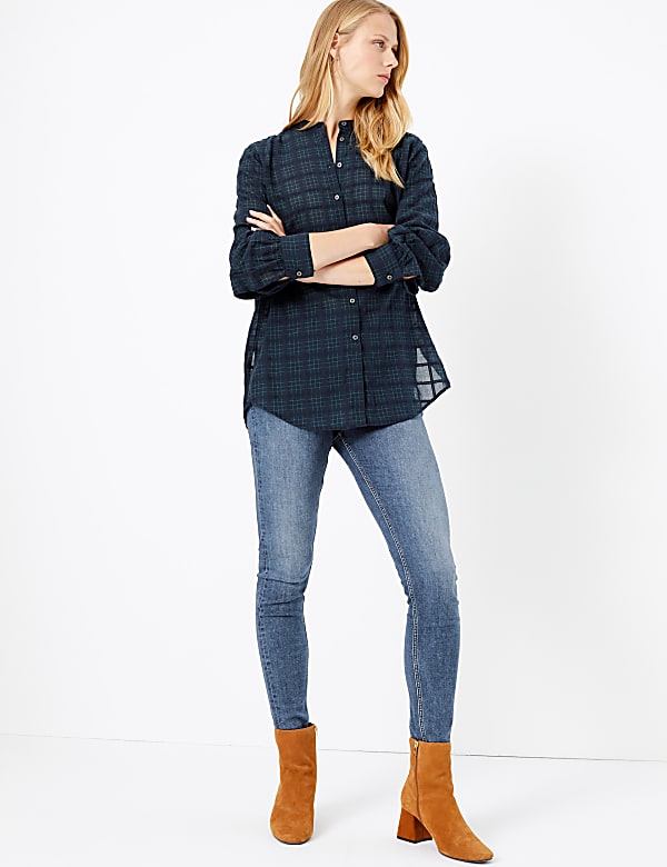 Pure Cotton Checked Longline Shirt