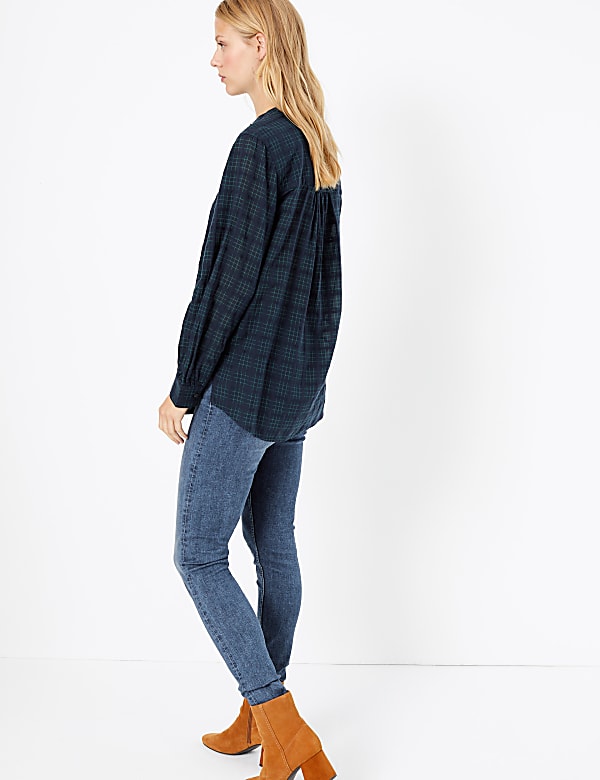 Pure Cotton Checked Longline Shirt
