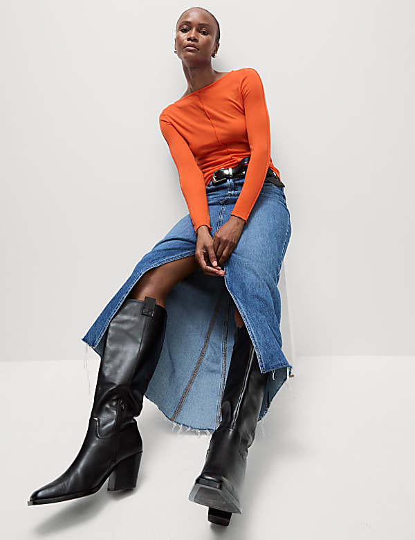 Lyocell Blend Ribbed Top with Wool