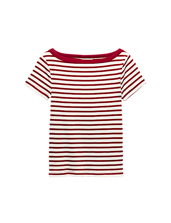 Cotton Rich Ribbed Slash Neck T-Shirt