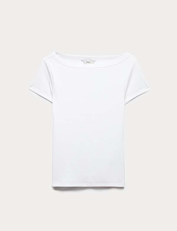 Cotton Rich Ribbed Slash Neck T-Shirt - ES