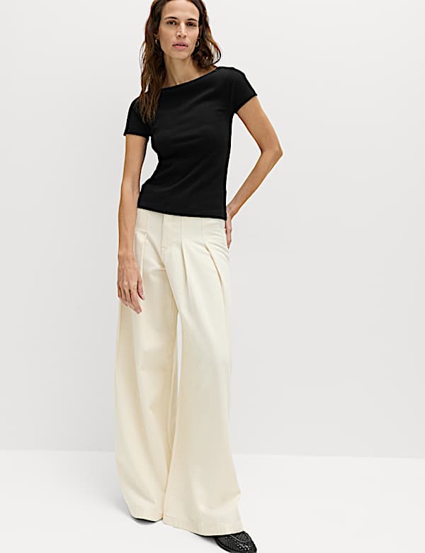 Cotton Rich Ribbed Slash Neck T-Shirt