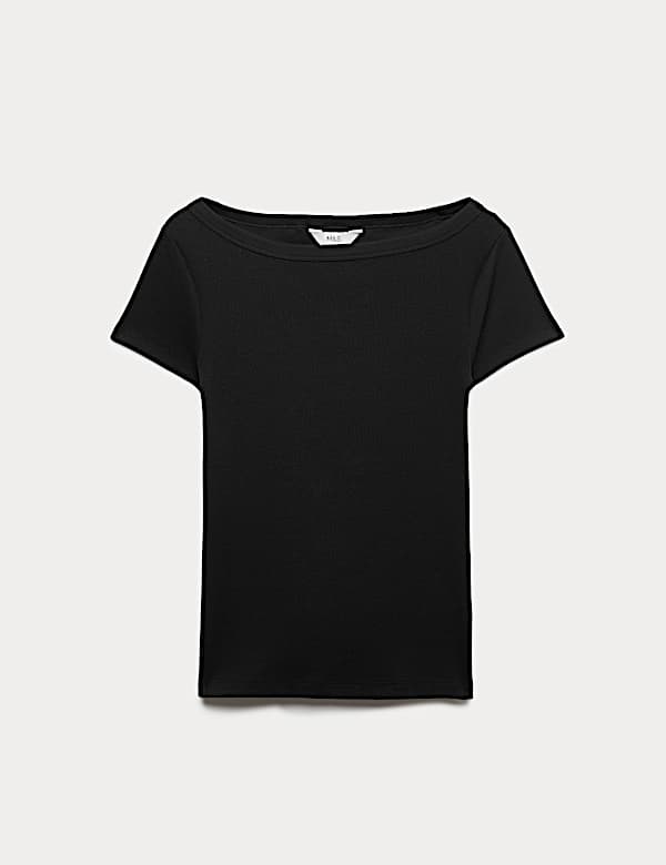 Camiseta acanalada 100 % algod&oacute;n con cuello de barco - ES