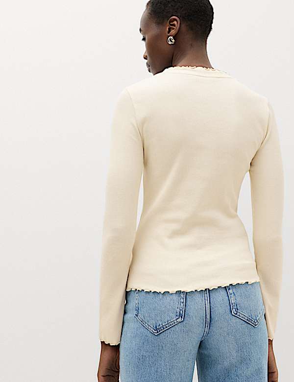 Cotton Rich V-Neck Buttoned Top