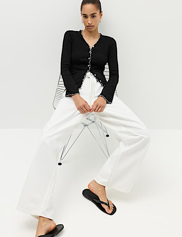 Cotton Rich V-Neck Buttoned Top