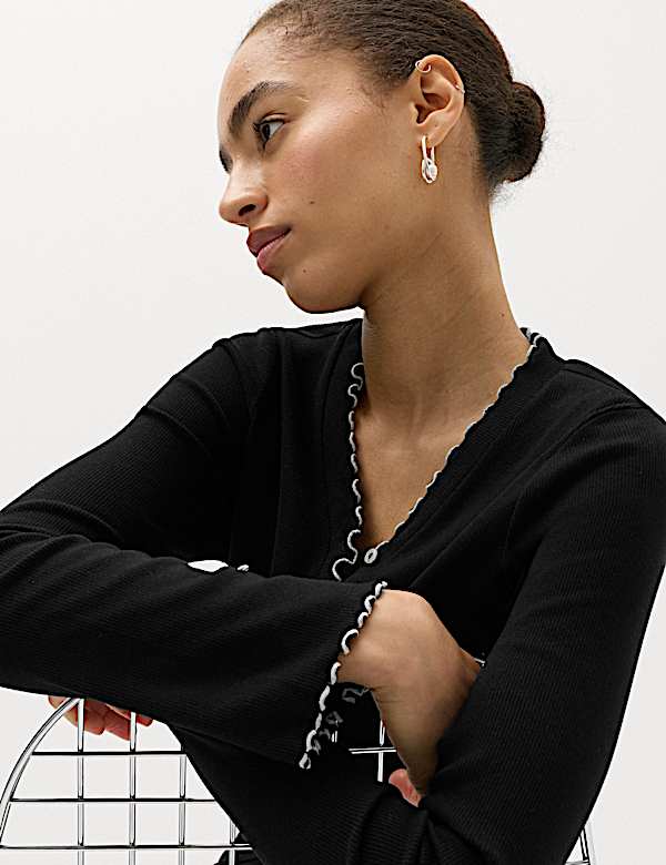 Cotton Rich V-Neck Buttoned Top - DK