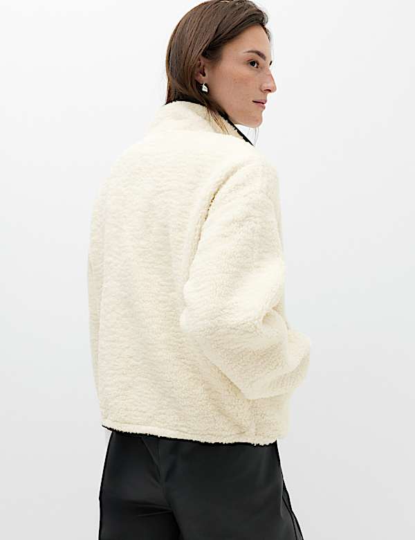 Borg Contrast Seam Half Zip Sweatshirt - DK