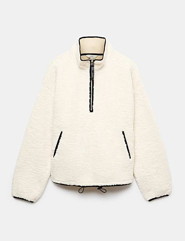 Borg Contrast Seam Half Zip Sweatshirt - DK