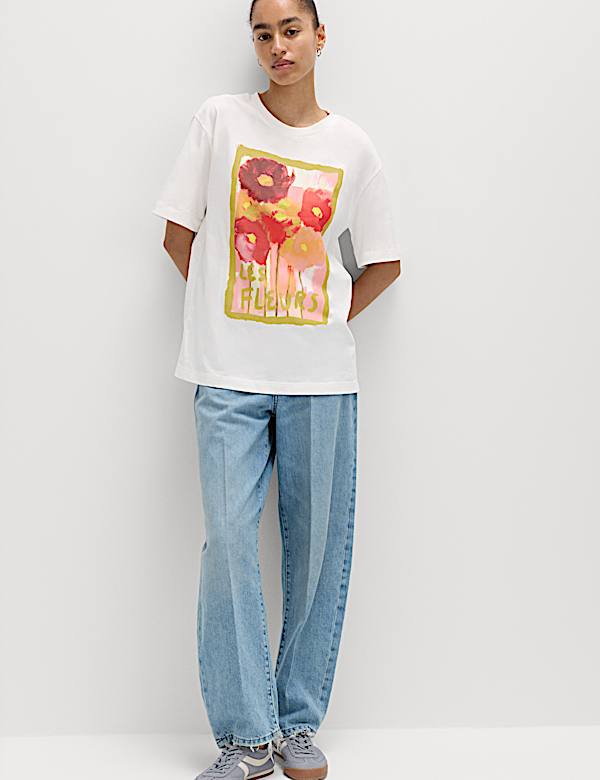 Pure Cotton Floral Oversized Graphic T-Shirt - CH