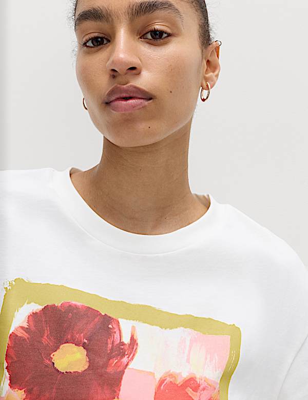 Pure Cotton Floral Oversized Graphic T-Shirt - CH