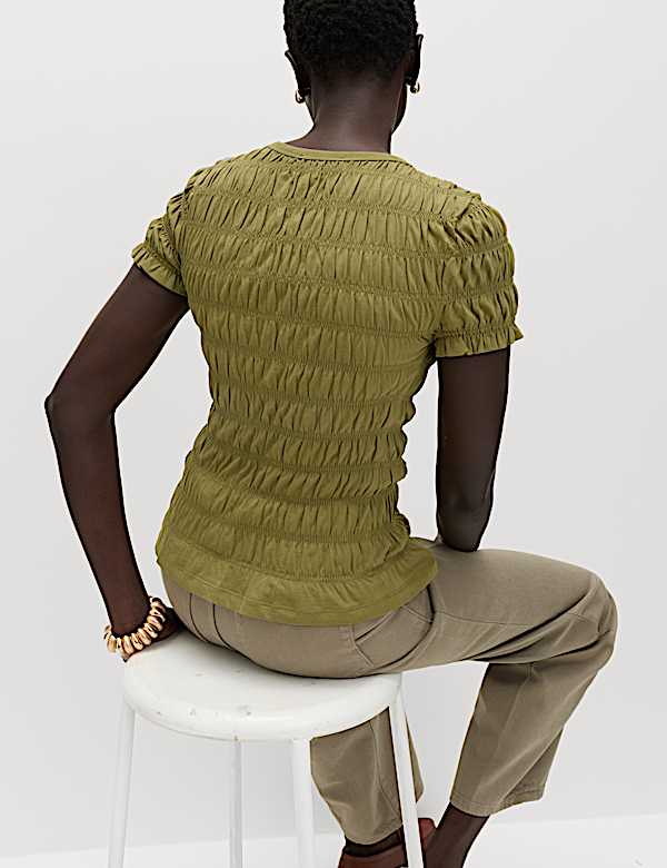 Pure Cotton Smocked Detail Top - EE