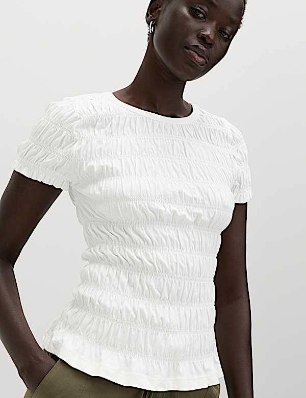 Pure Cotton Smocked Detail Top