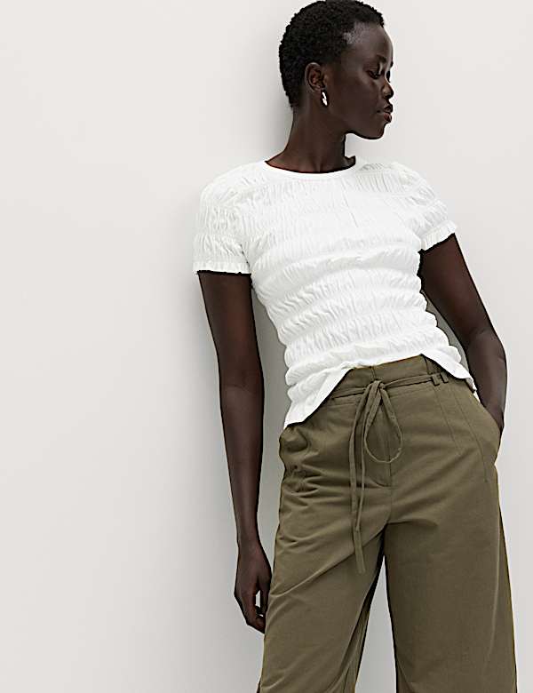 Pure Cotton Smocked Detail Top - US