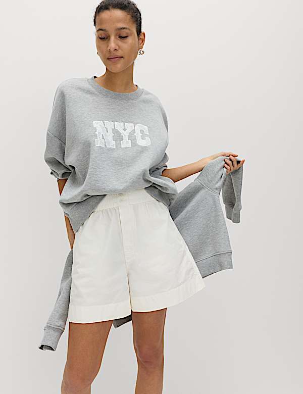 Sweat-shirt en coton m&eacute;lang&eacute; avec texte et dentelle - FR