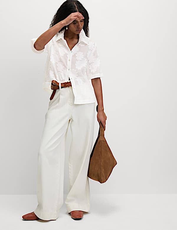 Short Sleeve Floral Jacquard Shirt