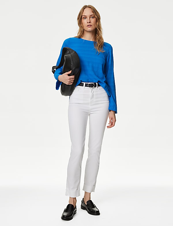 Textured Crew Neck Blouse