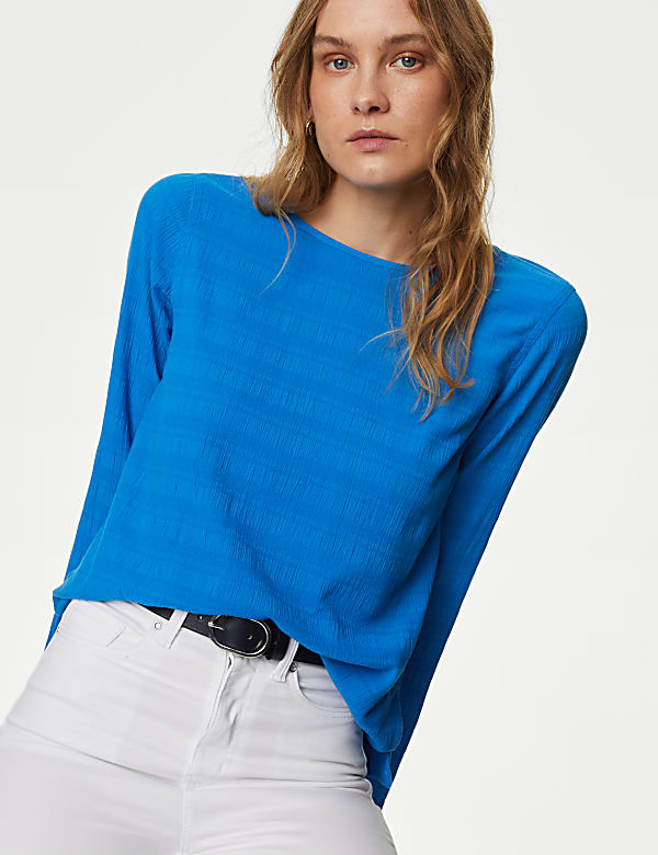 Textured Crew Neck Blouse