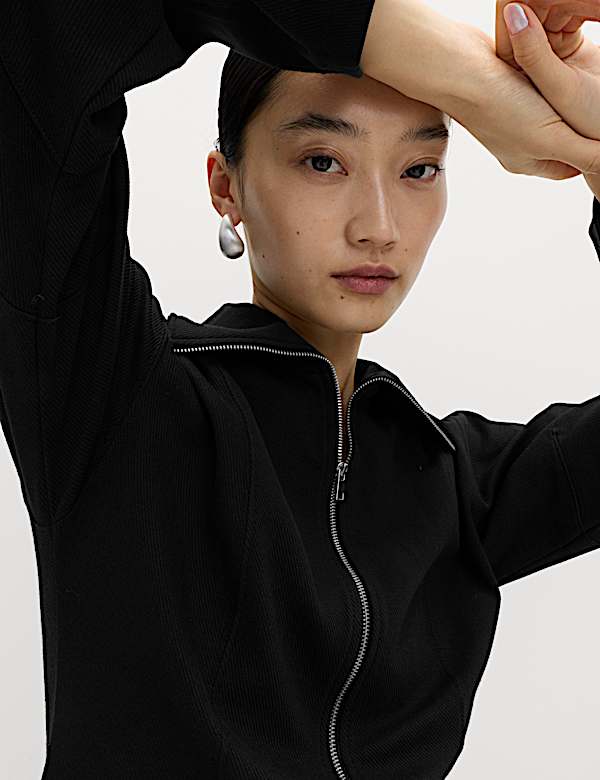 Cotton Rich Waisted Zip Through Sweatshirt - AL