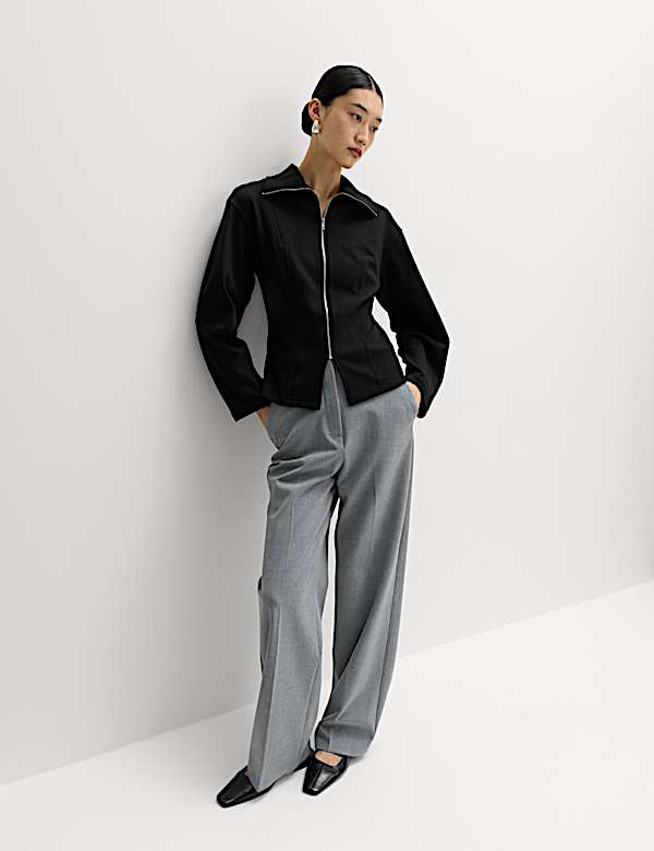 Cotton Rich Waisted Zip Through Sweatshirt - AL