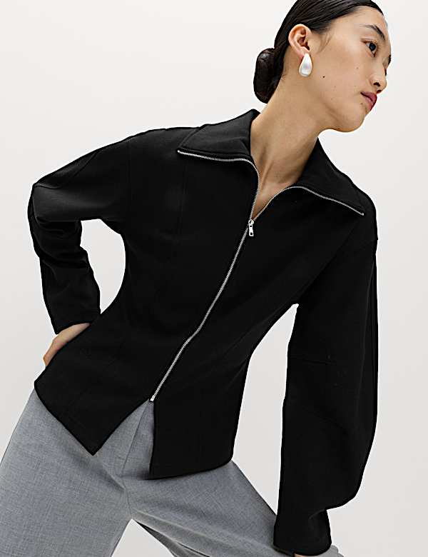 Cotton Rich Waisted Zip Through Sweatshirt - AL