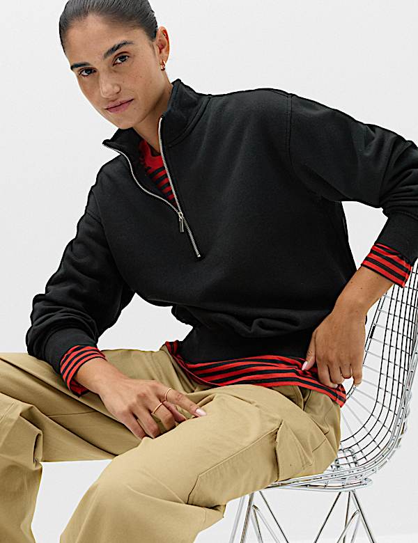 Pure Cotton Funnel Neck Half Zip Ultimate Sweatshirt - CH