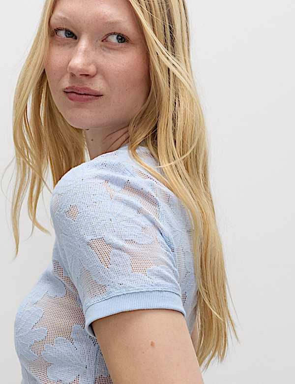 Cotton Blend Floral Lace Top