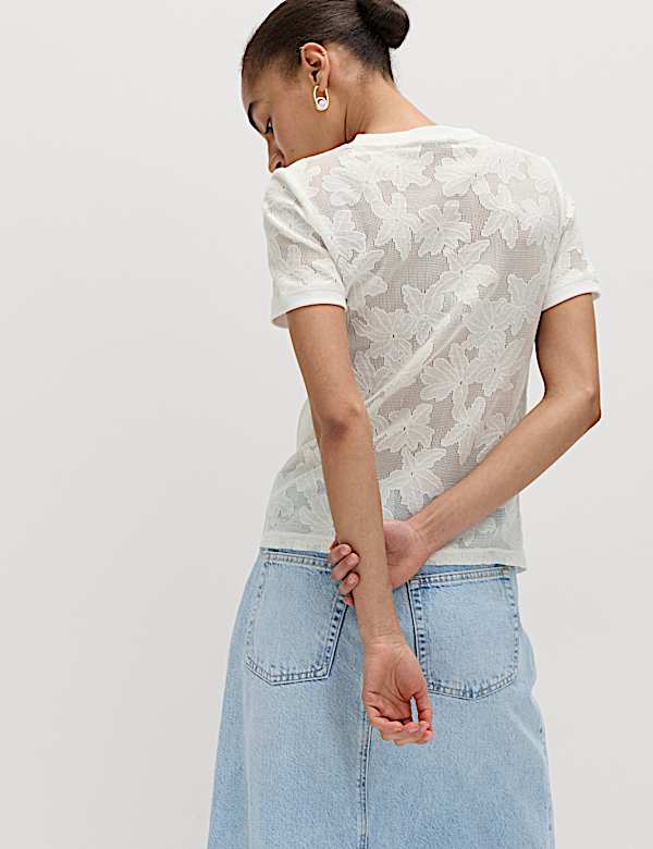 Cotton Blend Floral Lace Top