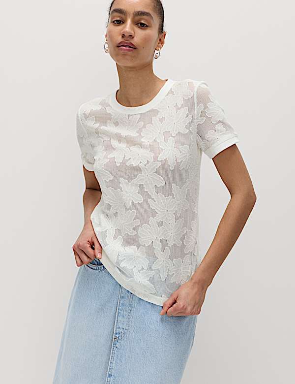 Cotton Blend Floral Lace Top