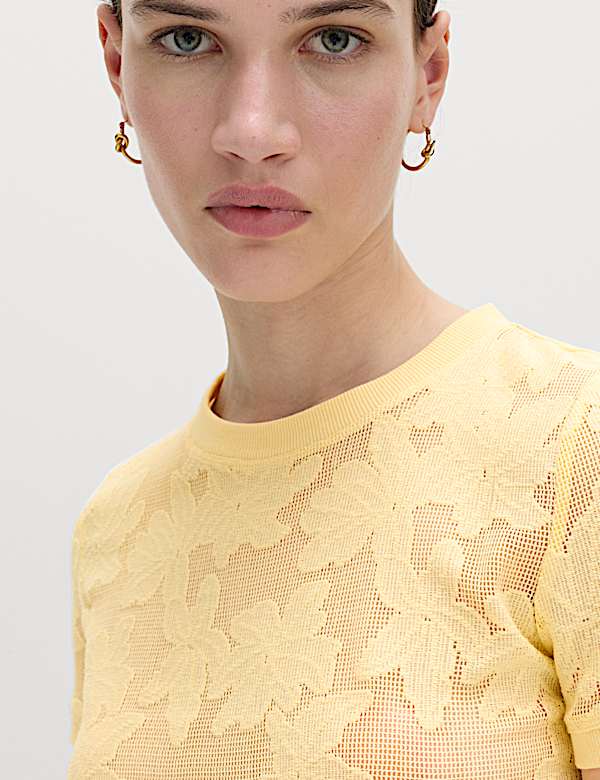 Cotton Blend Floral Lace Top